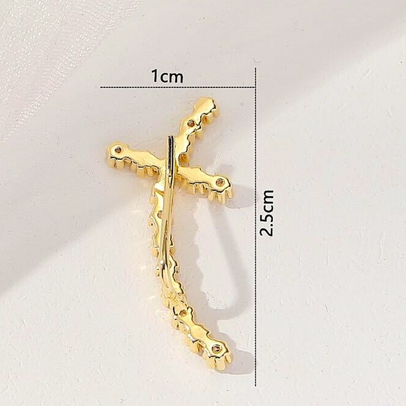 Gold Zircon Daisy Cross Ear Climber, Ear Jacket, Minimalist - Picture 6 of 6